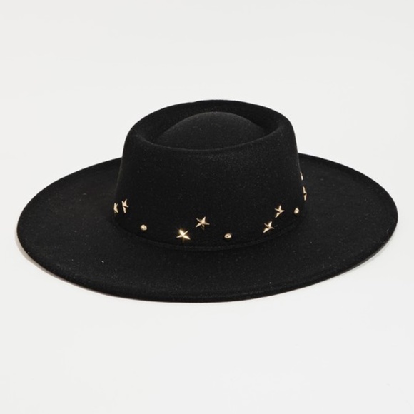 Accessories - SOLD OUT Black Gold Star Studded Fedora Western Bohemian Festival Hat